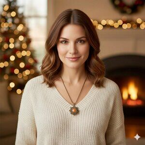 Elegant Vintage Orange Cabochon Lotus Pendant Necklace